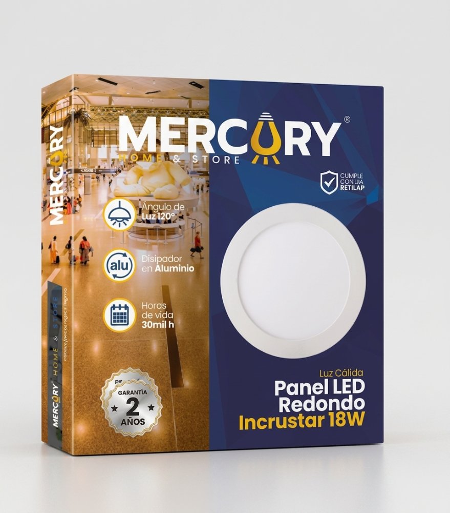 PANEL LED 18W 8" REDONDO INCRUSTAR, LUZ NEUTRA, MERCURY