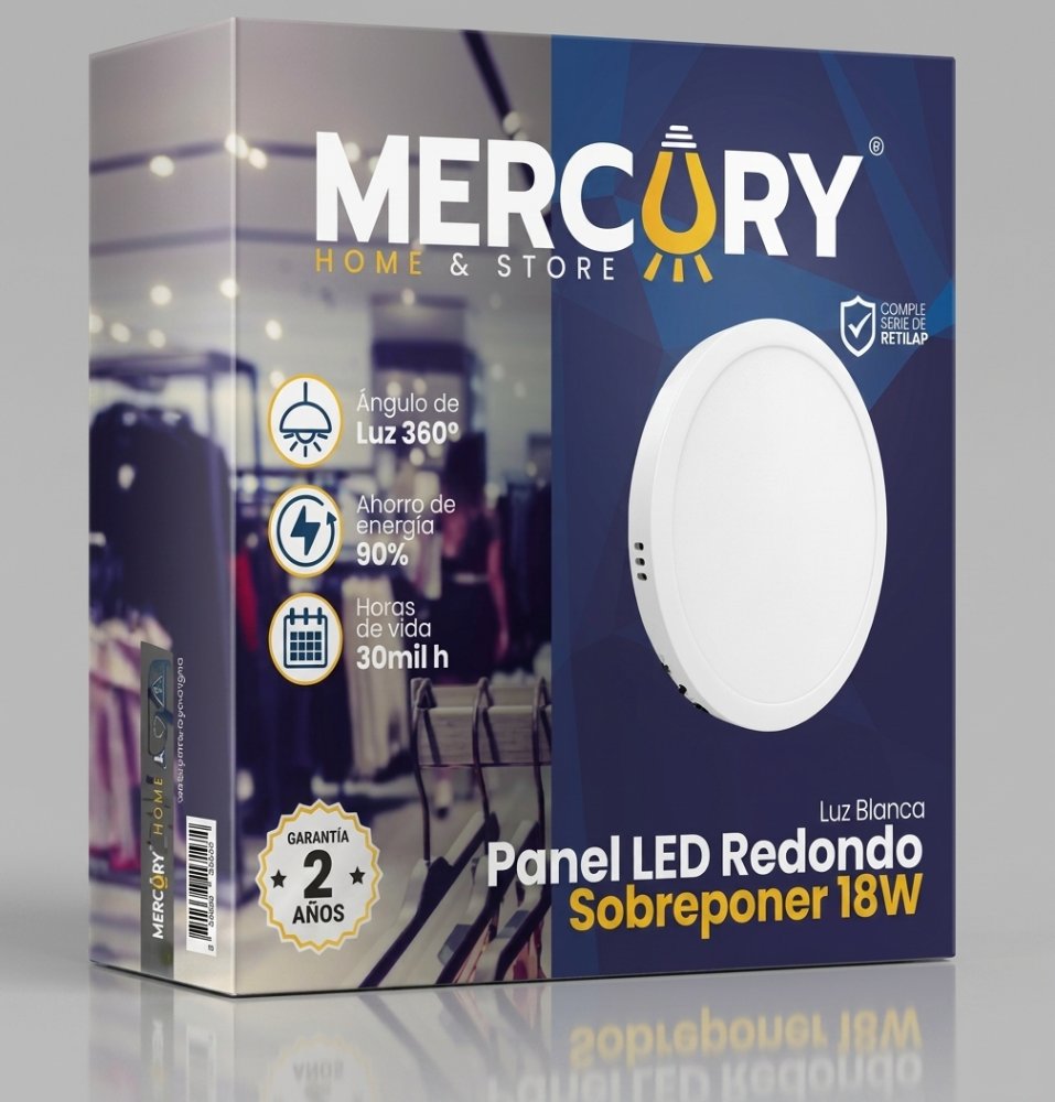 PANEL LED DE SOBREPONER 18W REDONDO LUZ BLANCA MERCURY