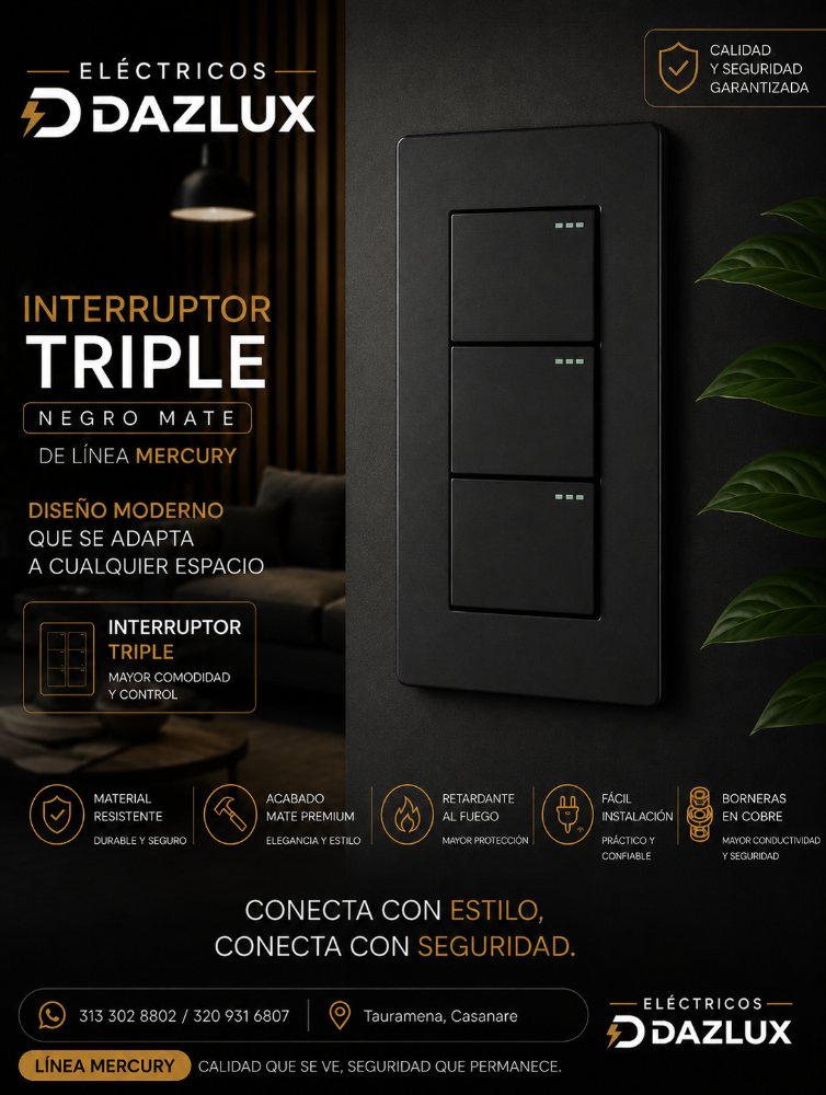 INTERRUPTOR TRIPLE NEGRO MATE MERCURY