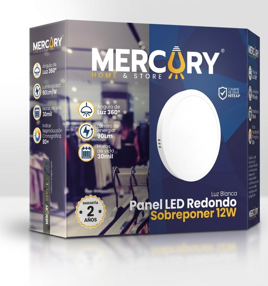 PANEL LED DE SOBREPONER 12W REDONDO LUZ BLANCA MERCURY