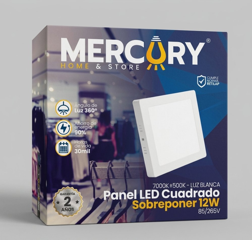 PANEL LED 12W SOBREPONER CUADRADO LUZ BLANCA MERCURY