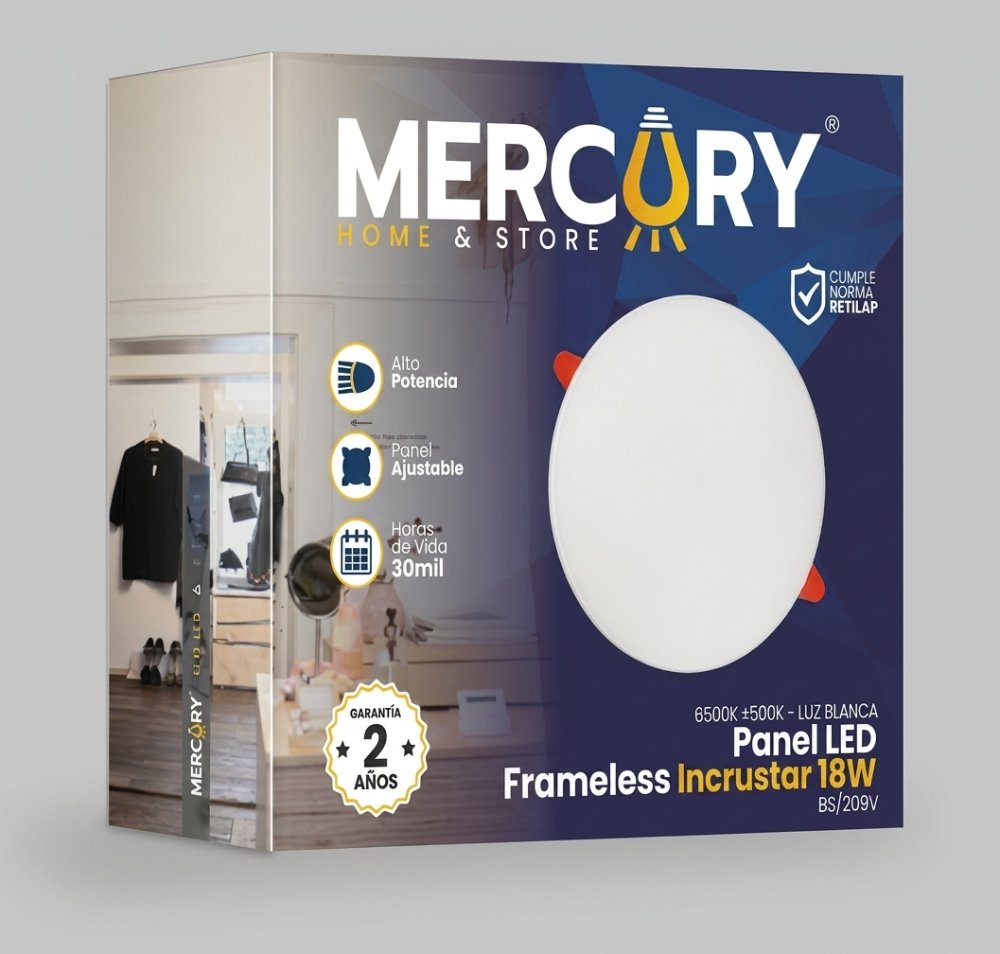 PANEL LED FRAMELESS 18W RENDONDO DE INCRUSTAR, LUZ BLANCA, MERCURY
