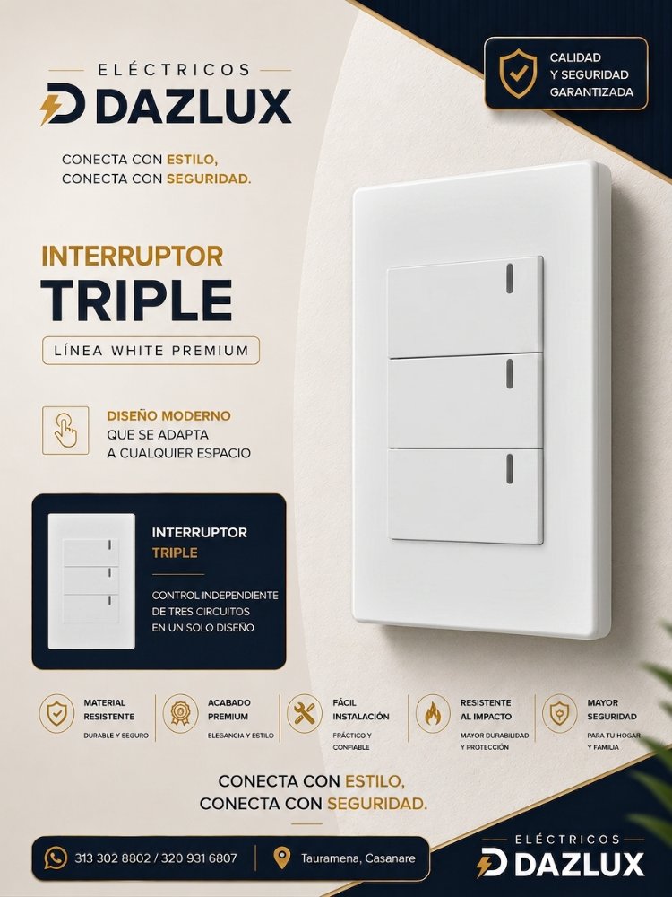 INTERRUPTOR TRIPLE PREMIUM WHITE MERCURY