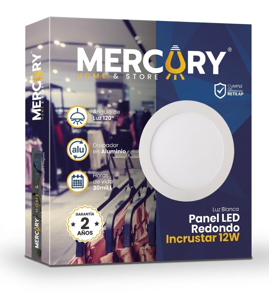 PANEL LED 12W 6" REDONDO INCRUSTAR, LUZ NEUTRA, MERCURY