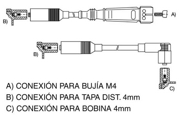 15040 CABLE BUJIA VW GOL SAVEIRO SENDA 1.6 1.8 2.0 CAPUCHON CHAPA