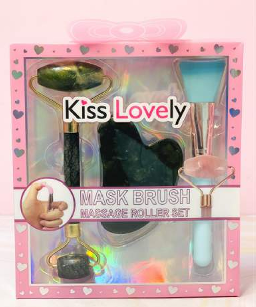 Kit masajeador con rodillo de jade, Guasha y brocha de silicona OH25-19 Kiss Lovely