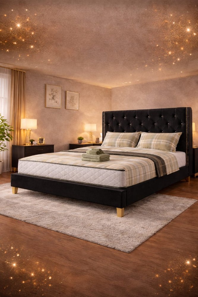 Cama Capitoneada + Colchón 2 Plzas