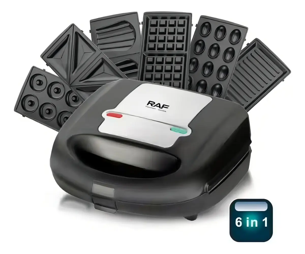Máquina Waflera y Sandwichera Raf 6 en 1 con Placas Intercambiables Antiadherente