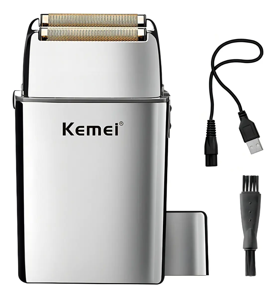 Afeitadora Eléctrica Kemei KM-TX5 Shaver Inalámbrica 2 Cabezales Titanio