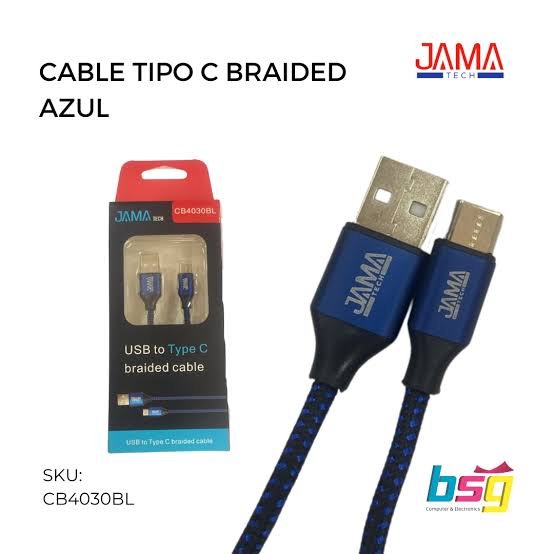 CABLE USB TYPO C  ,  EN TELA AZUL  JAMA TECH