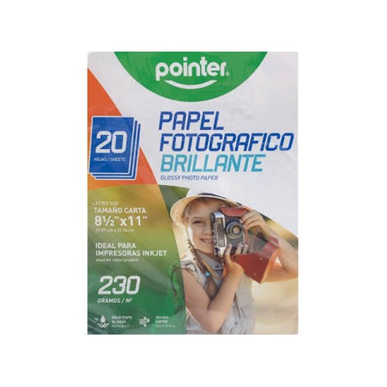 PAPEL FOTOGRAFICO  91/2 X12 GLOSSY 230GR POINTER 20/1 PAQUETE