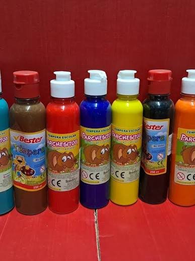 TEMPERA SYSABE 250 ML; AMARILLO, AZUL, AZUL CLARO, BLANCO, ROSADO FUCSIA, NARANJA, NEGRO, ROJO, VERDE