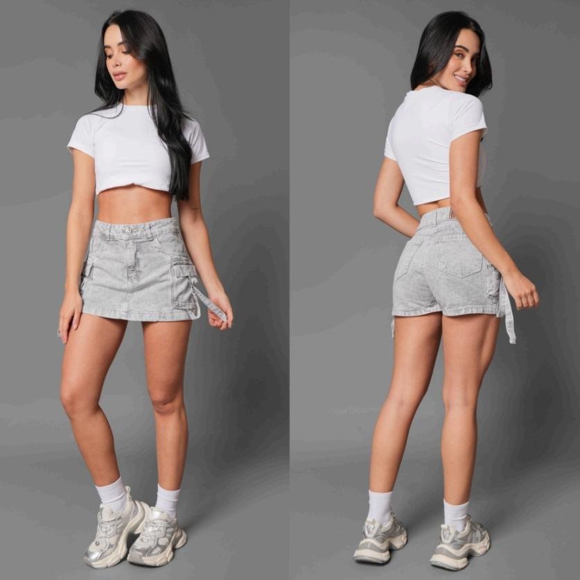 FALDA SHORT CARGO GRIS AGUA