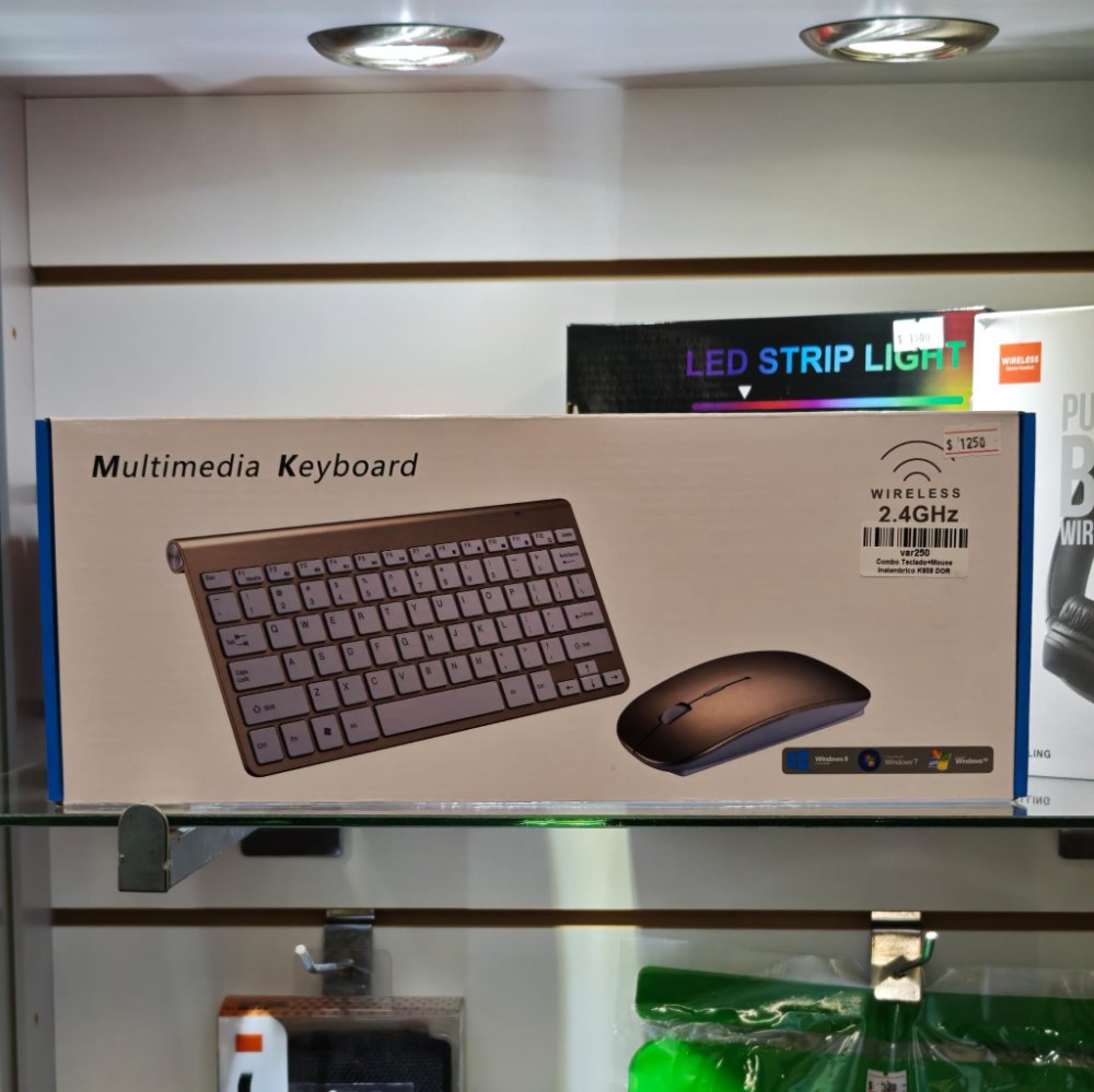 COMBO TECLADO + MOUSE INALAMBRICO K908 DORADO