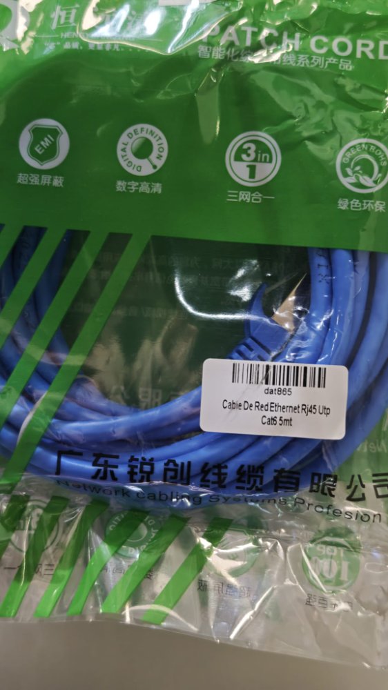 CABLE DE RED ETHERNET RJ45 UTP CAT6 5MTS