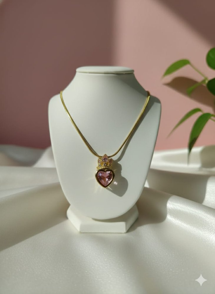 CADENA CORAZON ROSA CORONA REF A1413