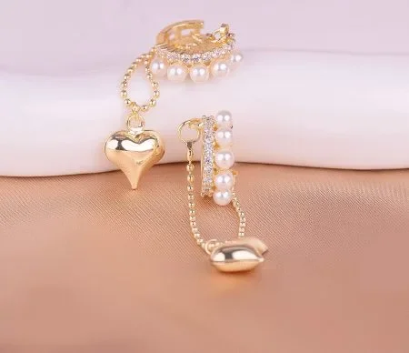 Ear Cuff Perlas Corazón Colgante Ref: E507
