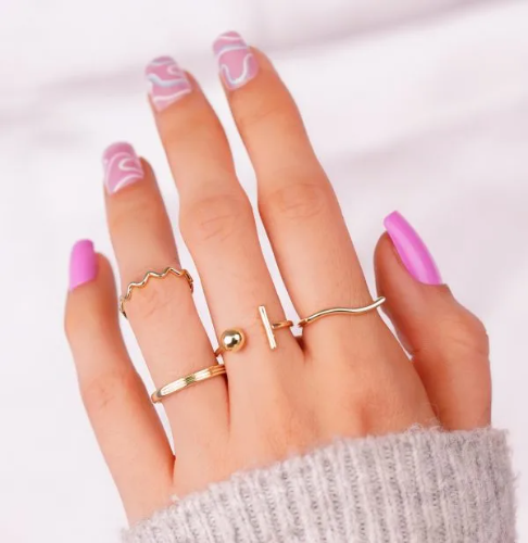 Set X 4 Anillos Balin Ondas Dorados Ref J309