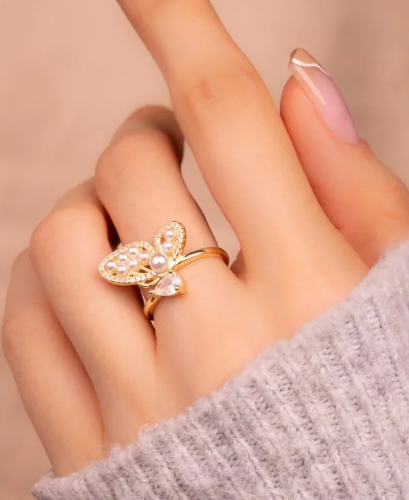 Anillo Mariposa Perlas Dorado Ref A1900