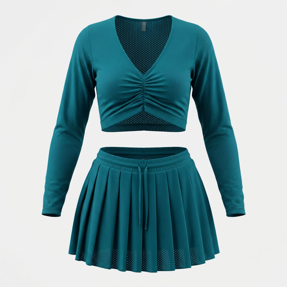 Crop top manga larga +  enagua con licra