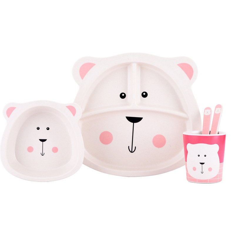 Set de plato dibujo osito, color rosa bajo