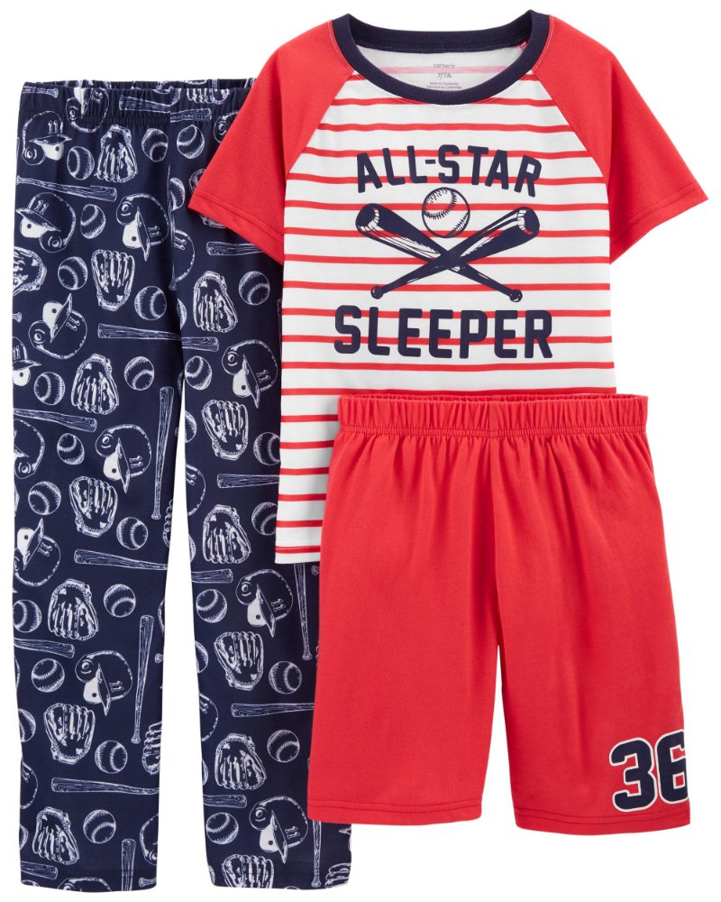 Pijama de niño, set de pijamas figura de base ball color rojo, azul y blanco