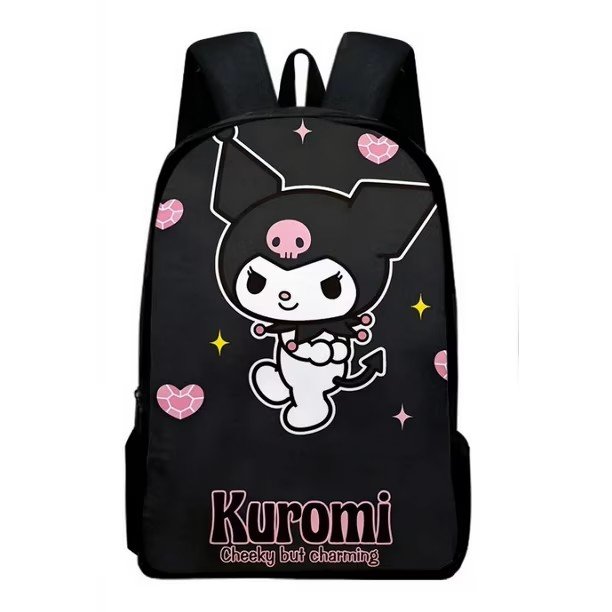 Mochila Kuromi color negro con rosado