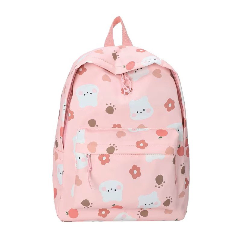 Mochila mamon, con dibujos de huellas, flores y ositos