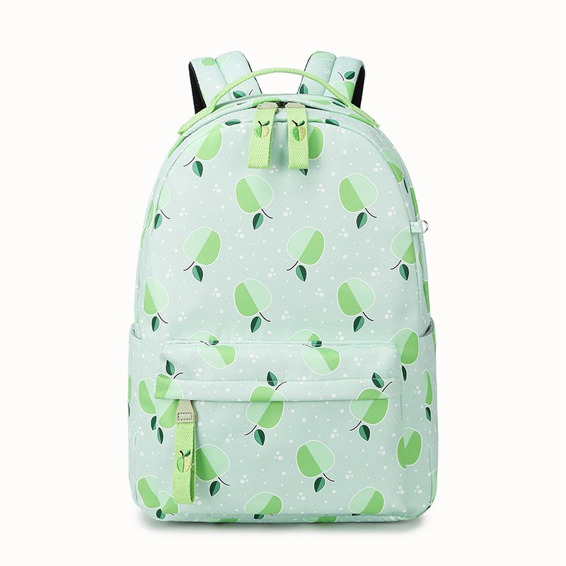 Mochila verde menta con patrón de manzana de 16 pulgadas