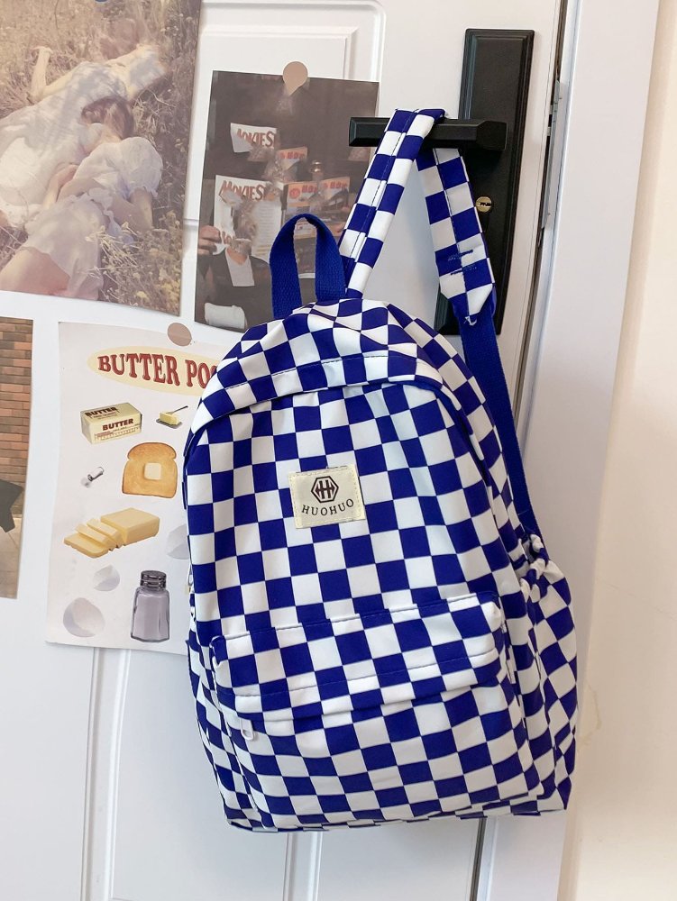 Mochila azul con blanco, cuadrado