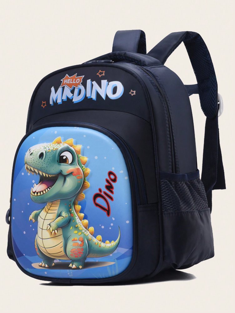 Mochila azul oscuro con celeste de dinosaurio: MR Dino