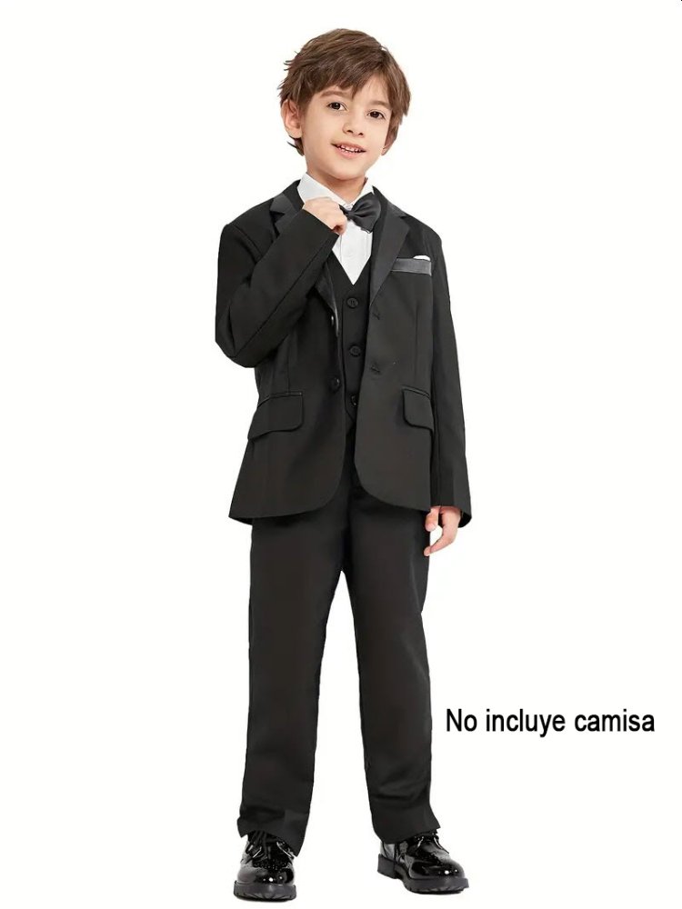 Traje de niño, traje formal saco, pantalón y corbatín negro