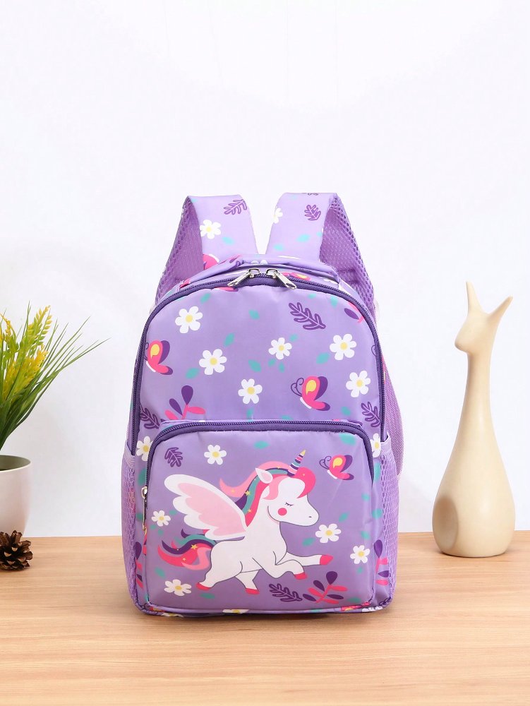 Mochila lila con figura de unicornio