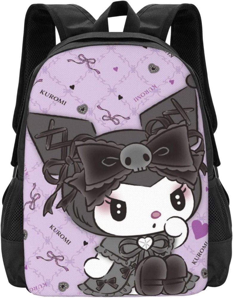 Mochila Kuromi sentada color negro con morado