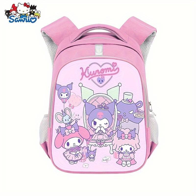 Mochila de Kuromi, color rosado con rosa pastel de 17 pulgada
