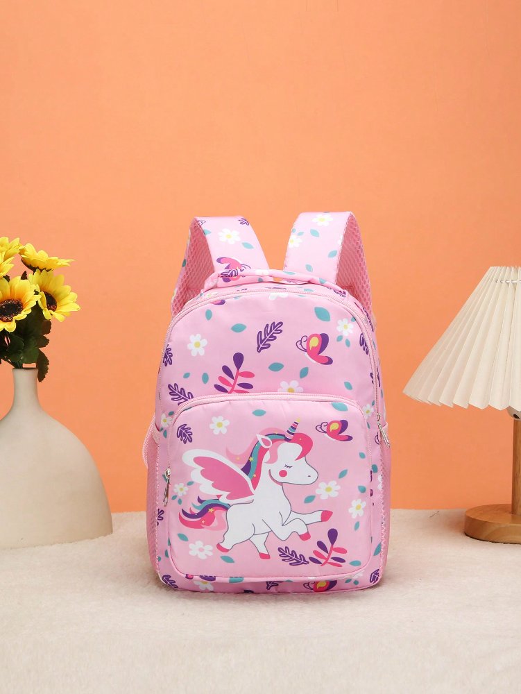 Mochila rosada con figura de unicornio
