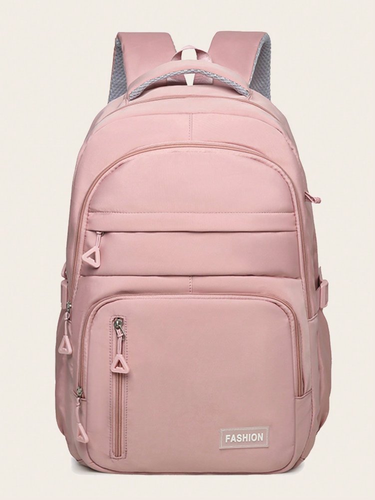 Mochila rosa vieja, detalles de zíper