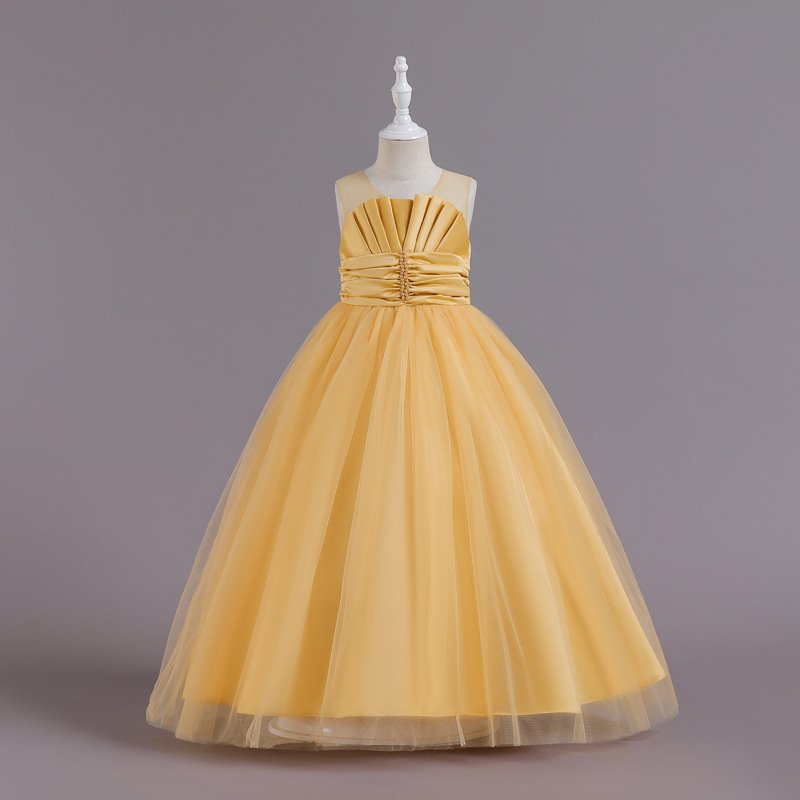 Vestido de niña, vestido amarillo, con paletones en la parte superior