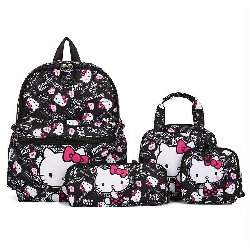 Mochila de Hello Kitty, negra con figura de Kitty, set de artículos: mochila, lapiceros y loncheras de 13 pulgada