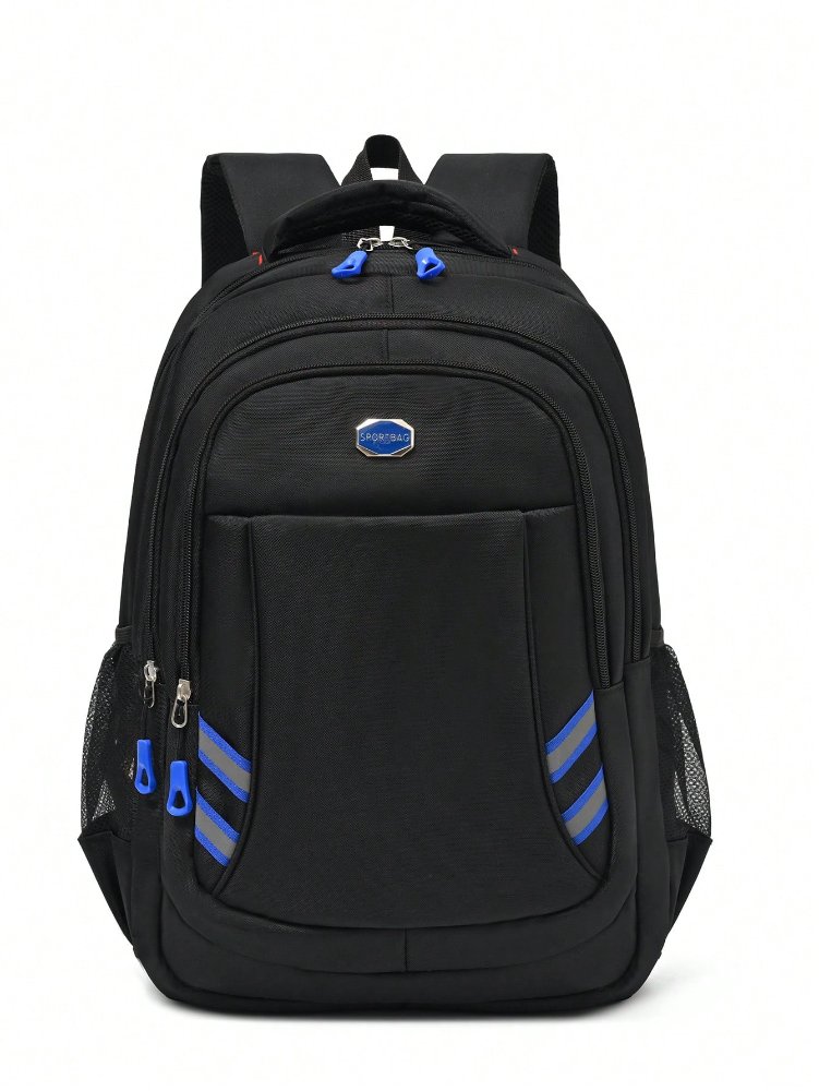 Mochila negra con detalles azul con gris