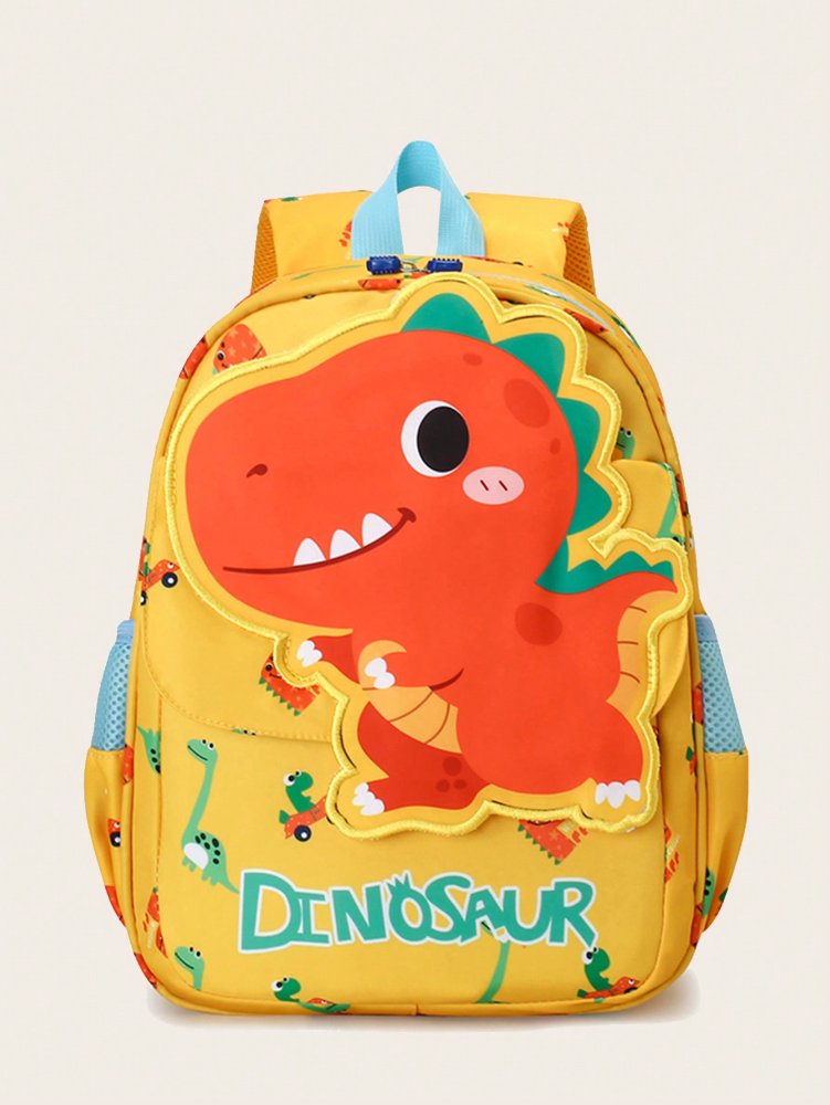 Mochila amarilla con naranja y celeste, de dinosaurio: Dinosaur