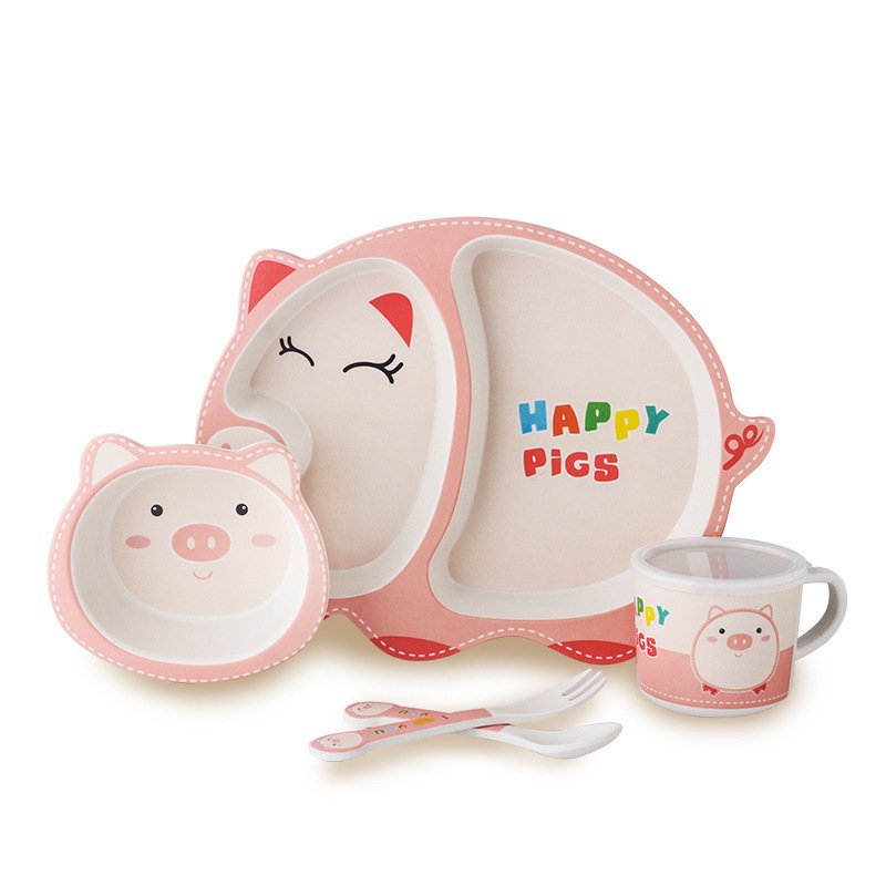 Set de plato dibujo de Cerdito, color rosado