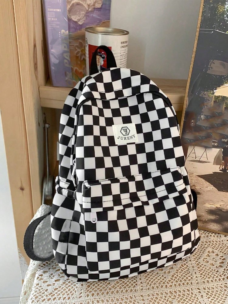 Mochila negra con blanco, cuadrado