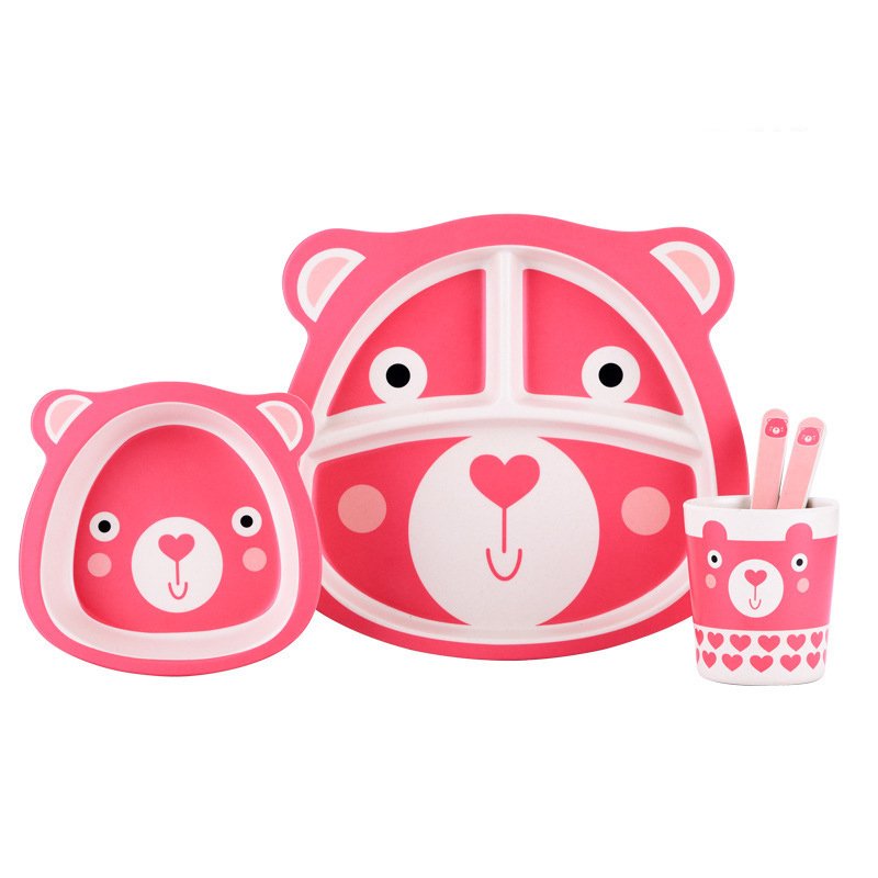 Set de plato dibujo osito color rosado