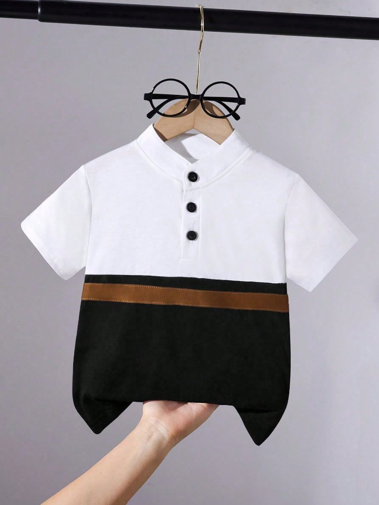 Camisa de niño, camisa tipo polo de manga corta blanco con negro y café