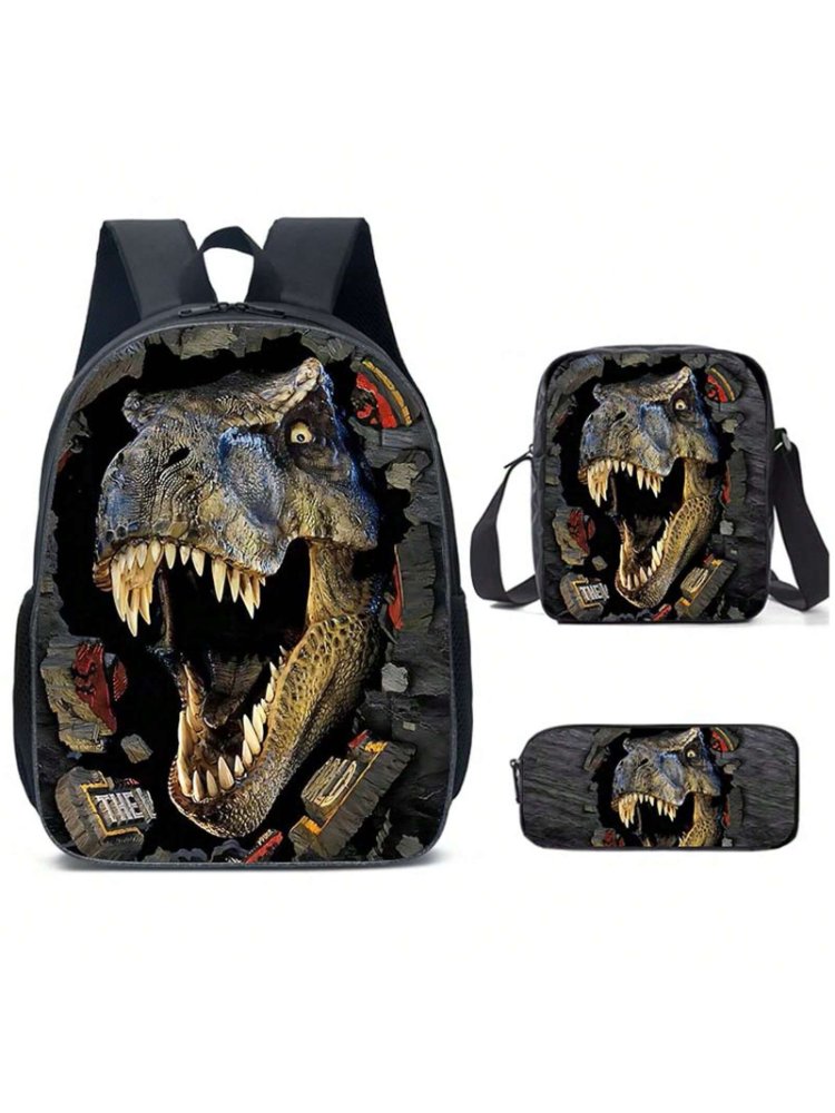 Mochila negra con dibujo de dinosaurios: T-Rex