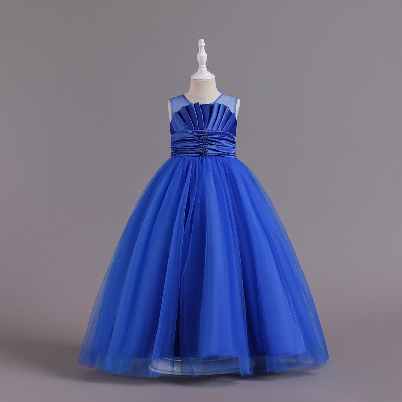 Vestido de niña, vestido azul eléctrico, con paletones en la parte superior