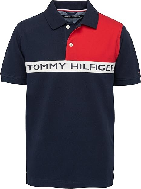 Tommy Hilfiger Polo de moda de manga corta para niños, cierre de botón, suave y cómodo, Azul