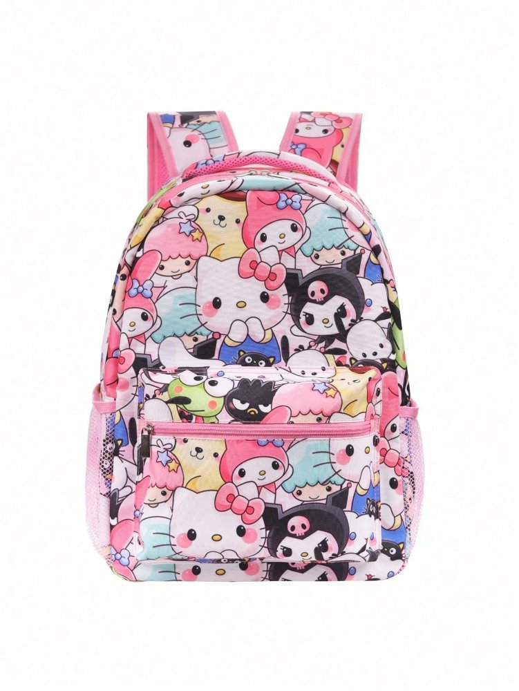 Mochila rosada con dibujos de gatitas y Kuromi