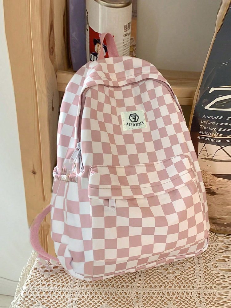 Mochila rosa con blanco, cuadrado